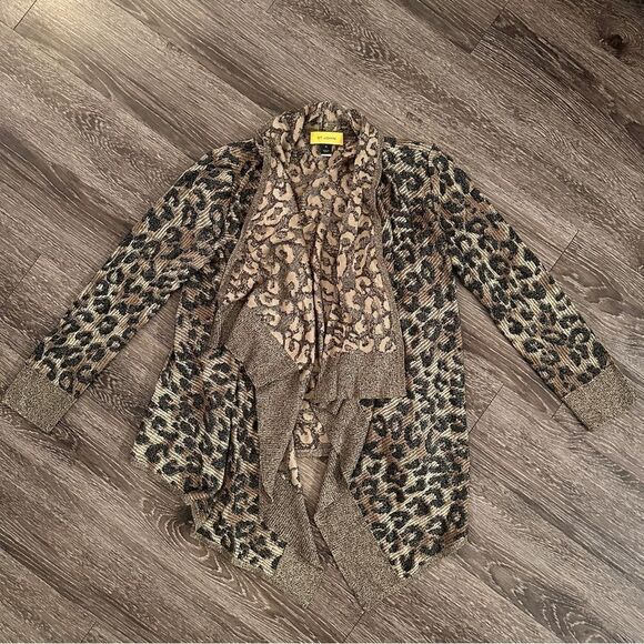 St. John Caviar Multi Shimmer Leopard Open Sweater